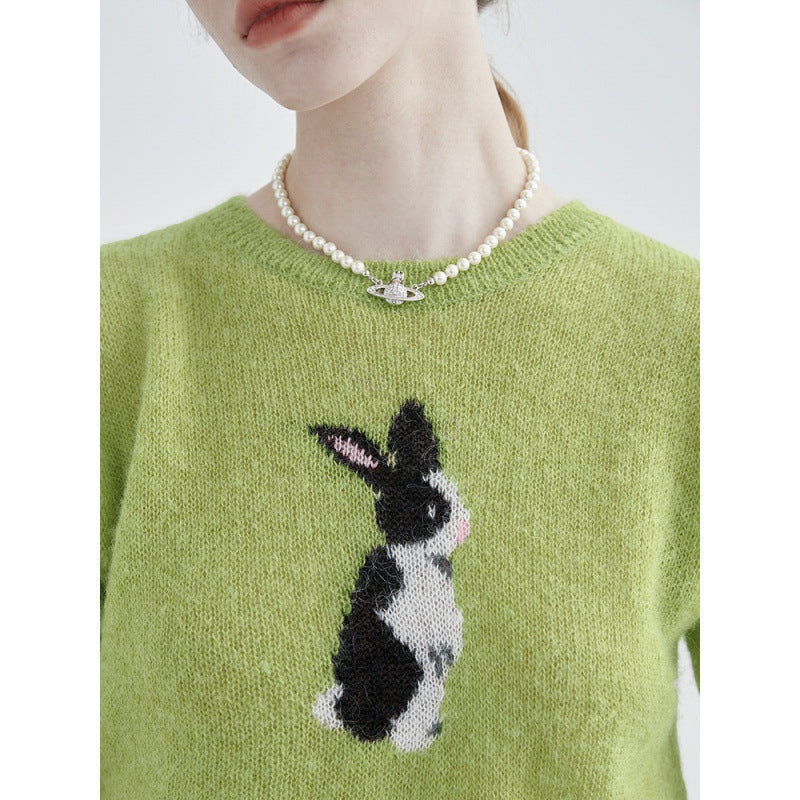 Rabbit Print Round Neck Fashion Short Sleeves