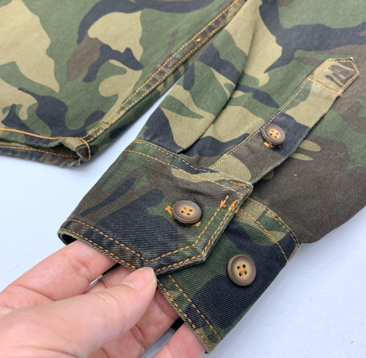 American Retro Camouflage Shirt Men's Corduroy Stitching Lapel