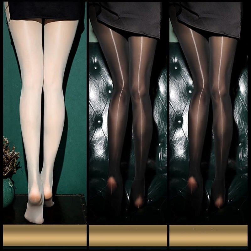 Black Sexy Oily Stockings Women's Summer Ultra-thin Pearl Shiny Gold  Crotch Bottoming Panty Socks Net Red Tide