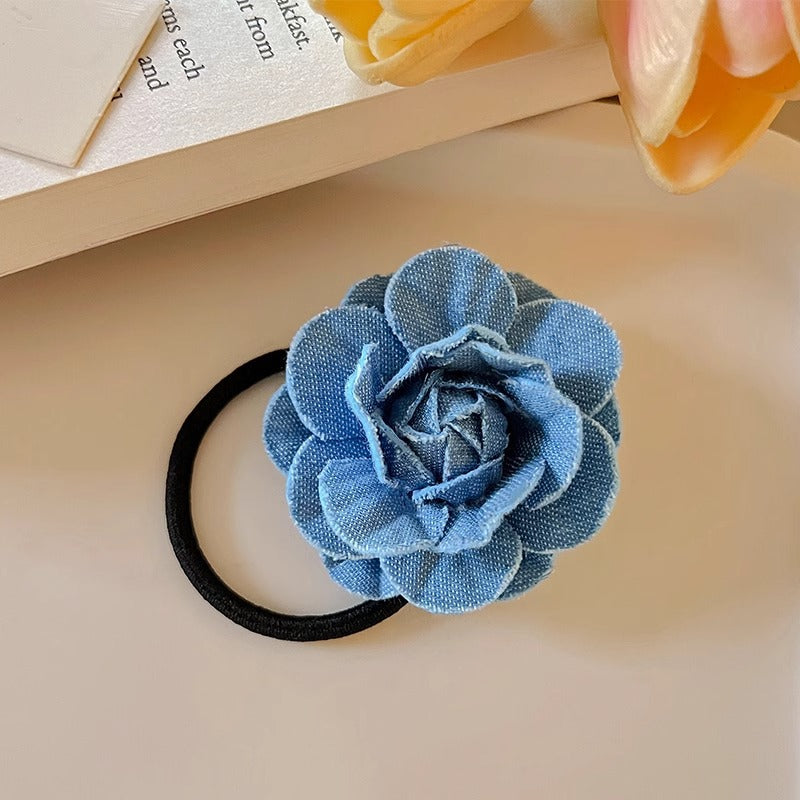 Denim Camellia Pearl Barrettes Sweet Hair Band