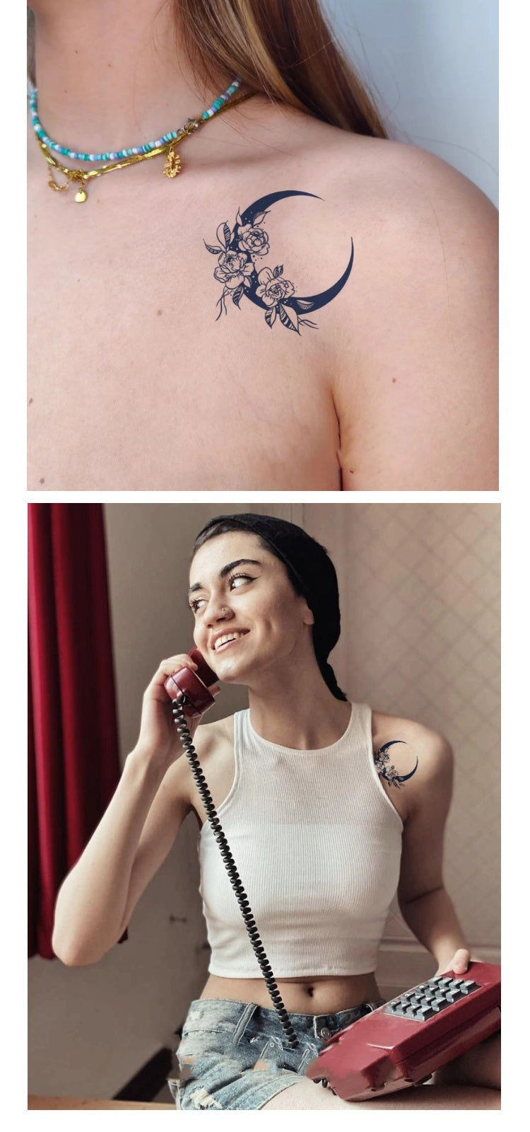 Moon Plain Flowers This Tattoo Stick Semi-permanent Waterproof Lasting Female Clavicle Sticker