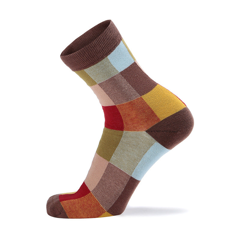 Color Plaid Men's Socks Cotton Korean Style Tube Socks