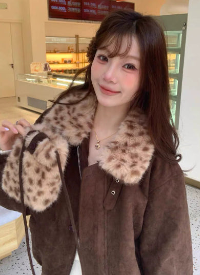 Fur-trimmed Oversized Lapel Design Fleece-lined Thickened Coat