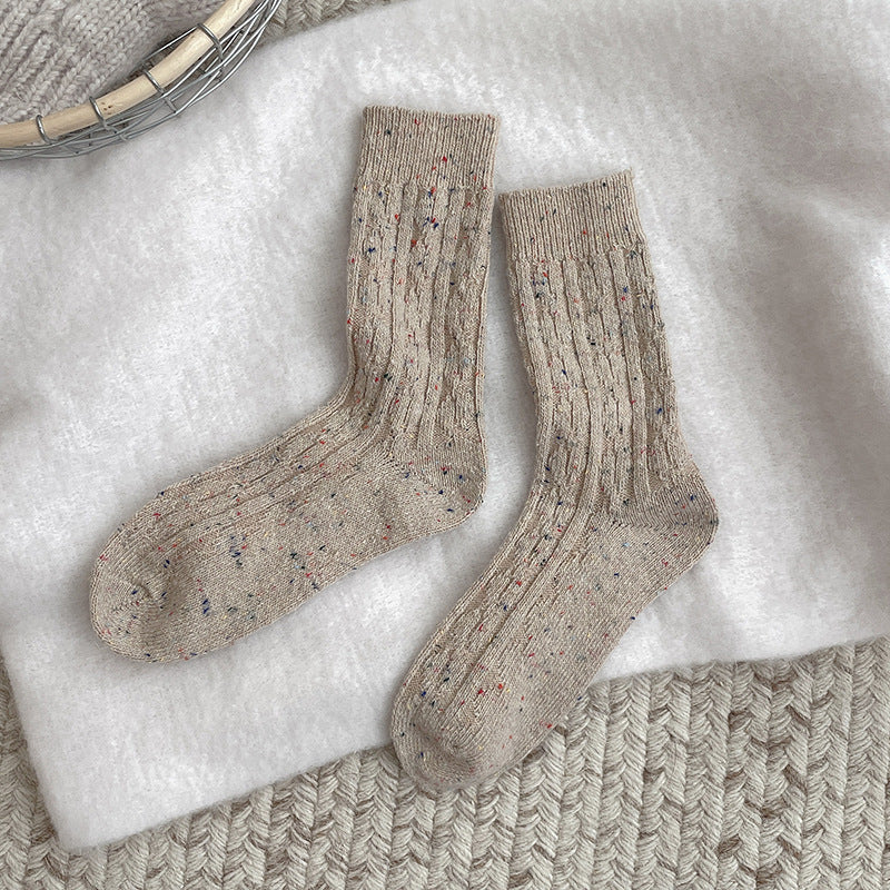 Thickened Dotted Yarn Cable-knit Wool Socks
