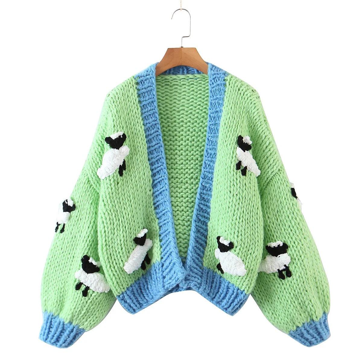 Women's French Green Small Sheep Sweater Coat