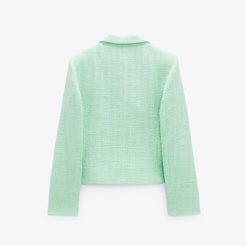 New Texture Double-breasted Short Green Suit Jacket Women