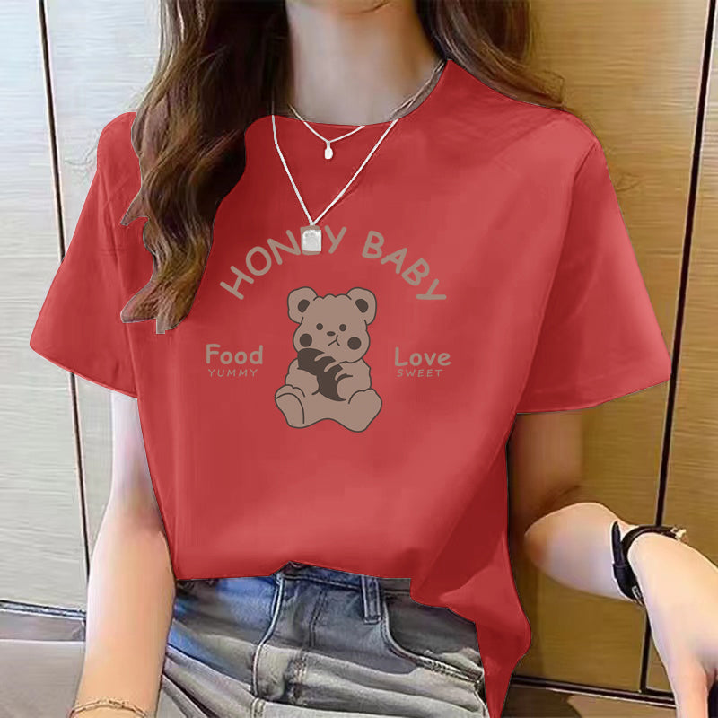 Women's Cute Bear Plus Size Cotton Short Sleeve T-shirt