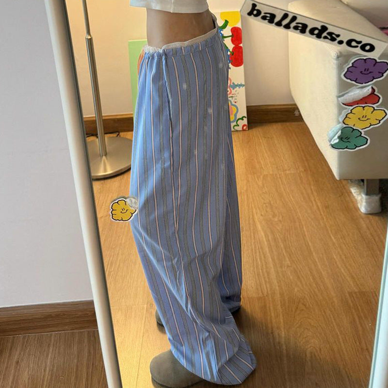 Lace-panelled Elastic-waist Drawstring-cinched Loose-fitting Pants