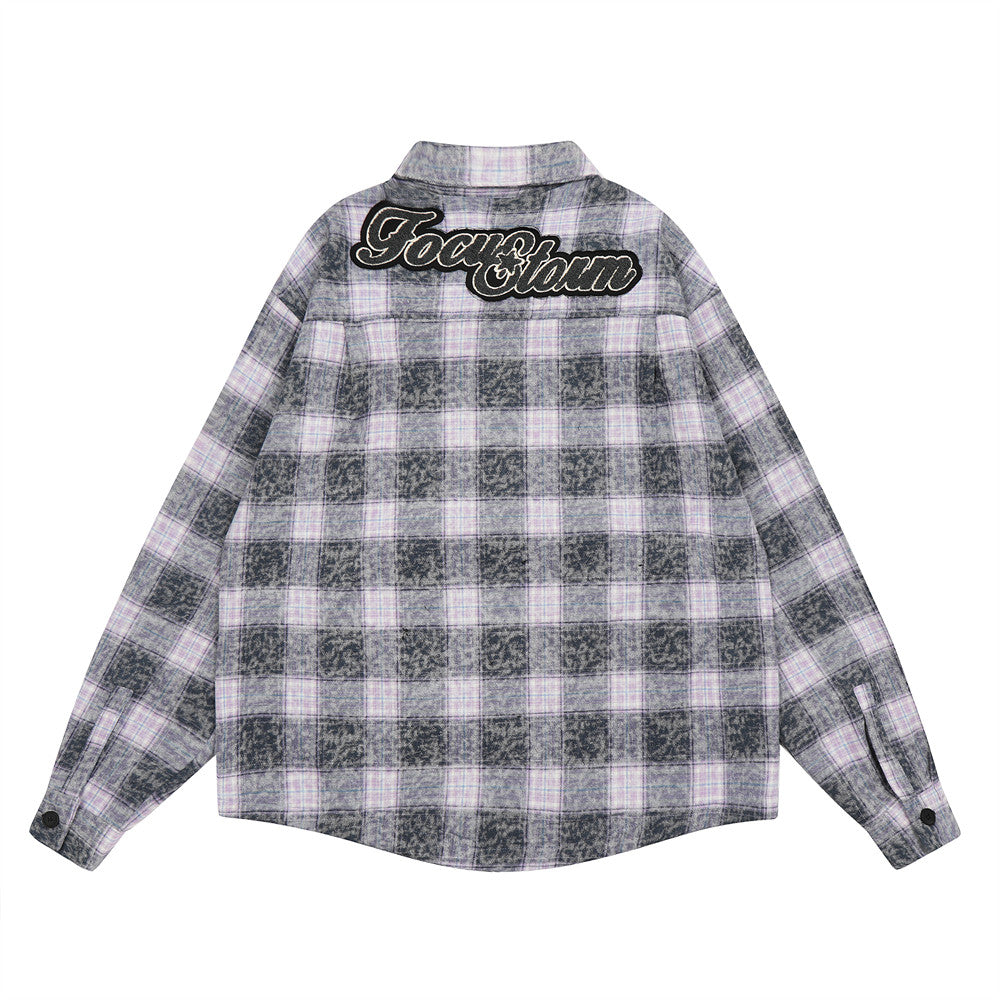 Washed And Worn Plaid Jacket Shirt For Men