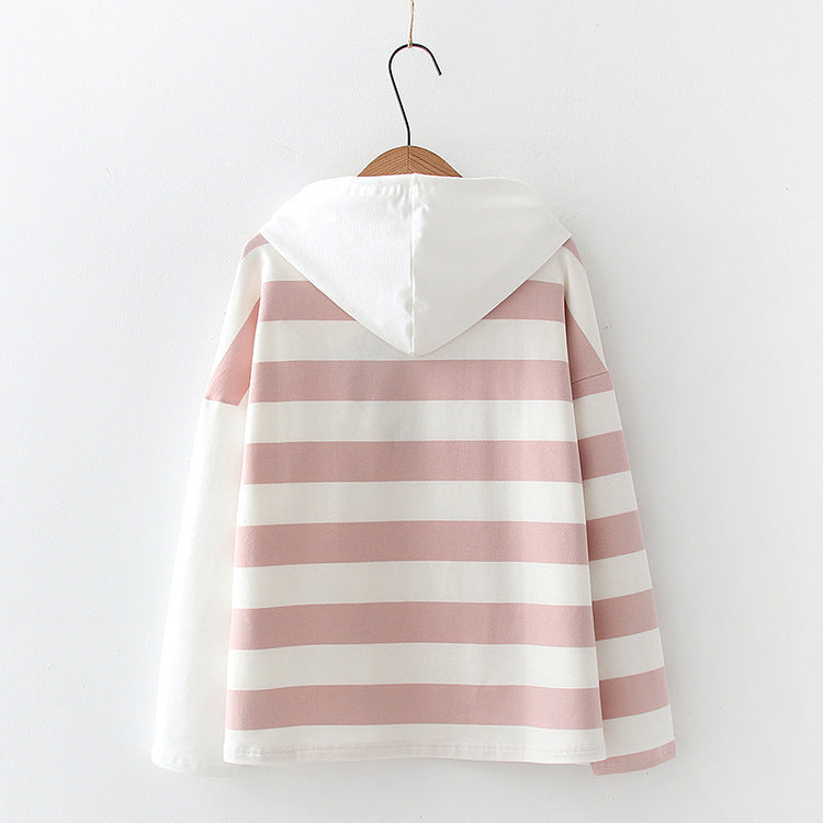 Sweet Cartoon Striped Print Sweatshirt Hoodie