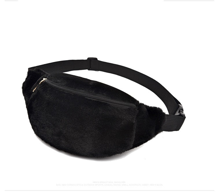 Winter Fashion New Style Diagonal Cross Ladies Plush Waist Bag