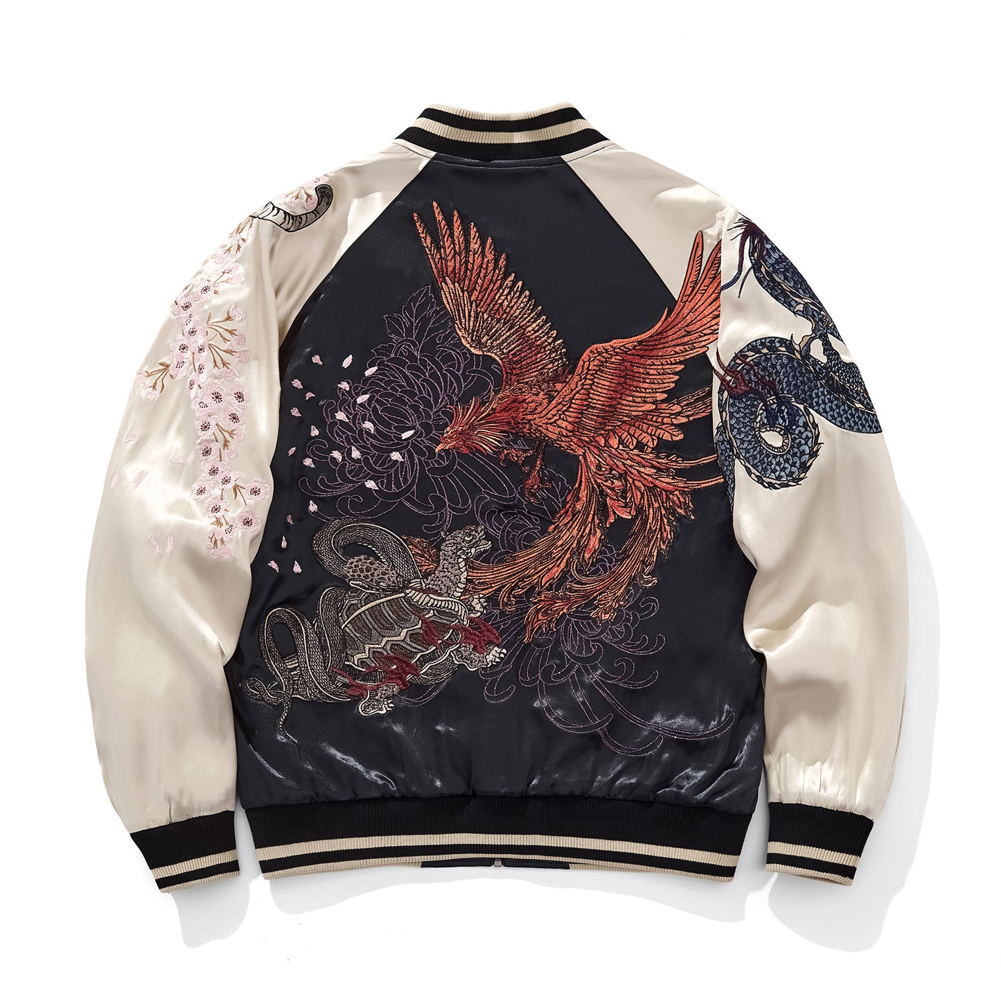 Heavy Duty Dragon And Tiger Four Divine Beasts Embroidered Baseball Jacket