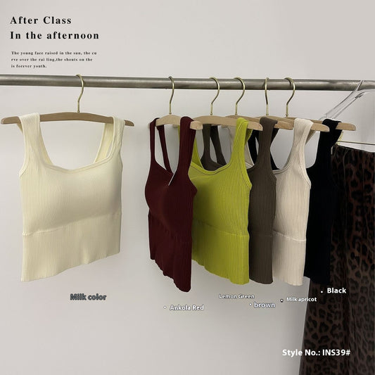 Easy Matching Sling Beauty Back Thread Stretchy Slim-fit Padded Vest