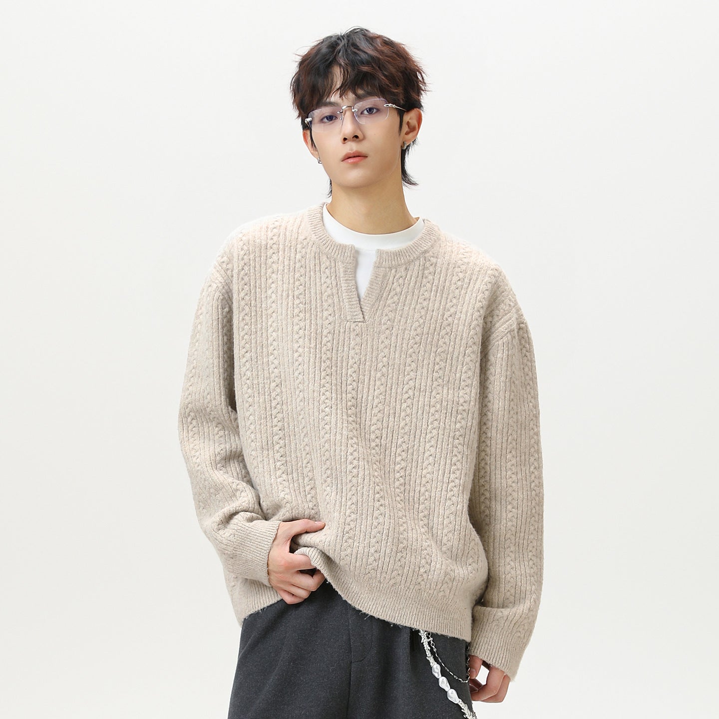 Retro Loose-fit Heavyweight Textured Knit Sweater Cardigan