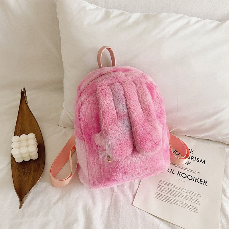 Women's Fashion Plush Cute Rabbit Ears Backpack