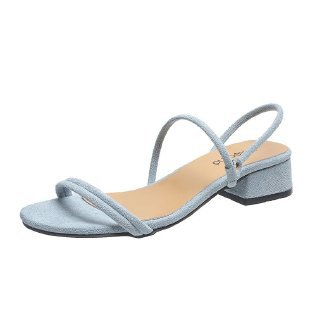 New European And American Simple Suede Thin Strap Open-toe Mid-heel Slippers