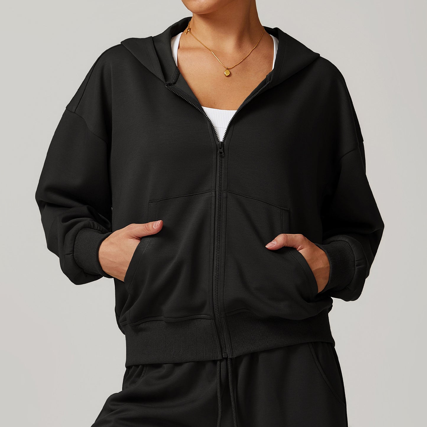 Solid Color Casual Fashion All-matching Exercise Hooded Coat