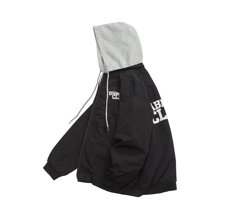 Japanese Retro Simple Letter Jacket Men's And Women's Same Loose Hooded Jacket
