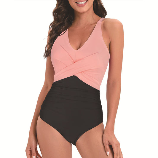 One Piece Swimsuit Cross Color Matching One-piece Ladies