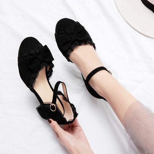 Women's Suede Gentle Lace Bow Sandals