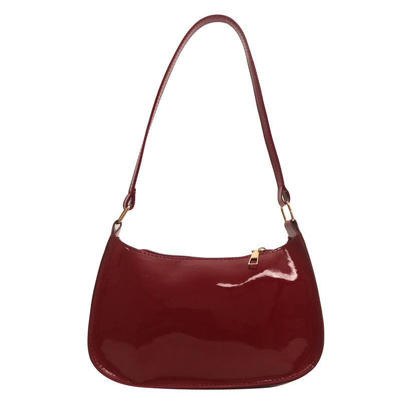 Underarmtaske til kvinder Bærbar skindtaske med ensfarvet glans Crossbody Taske