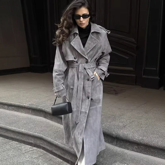 Dame Casual Mid-længde Trenchcoat Elegant og Afslappet Uld-overtøj