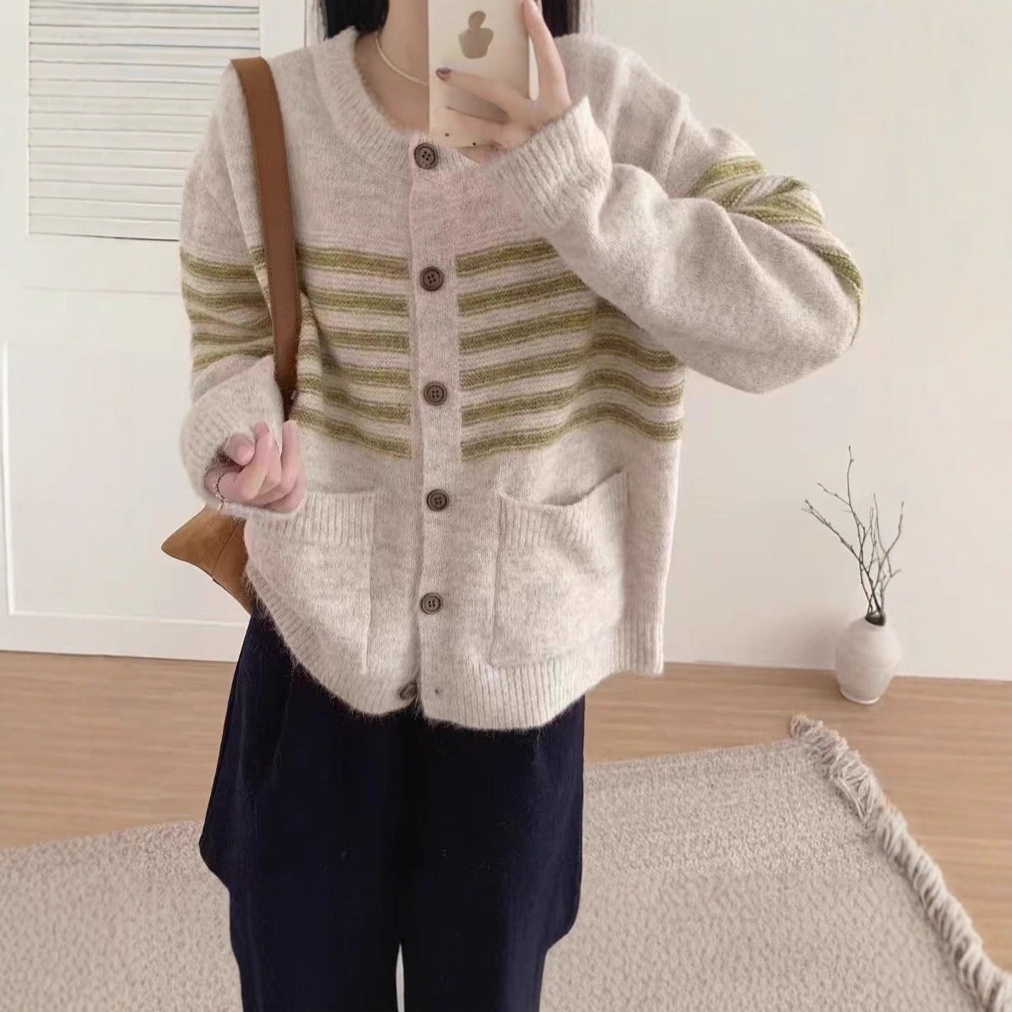 Vintage Stripe Versatile Knitted Cardigan Korean Style