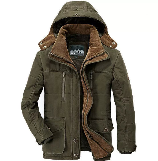 Plus Size Men's Cotton-padded Coat Multi-pocket Fleece-lined Thickened