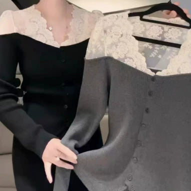 Sexy New Crochet Lace Shoulder Sweater
