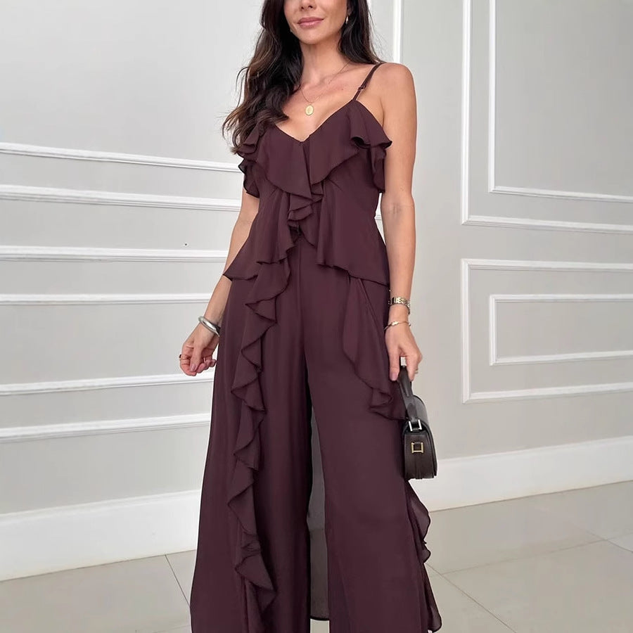 Women's Solid Color Top And Straight Pants Two-piece Set