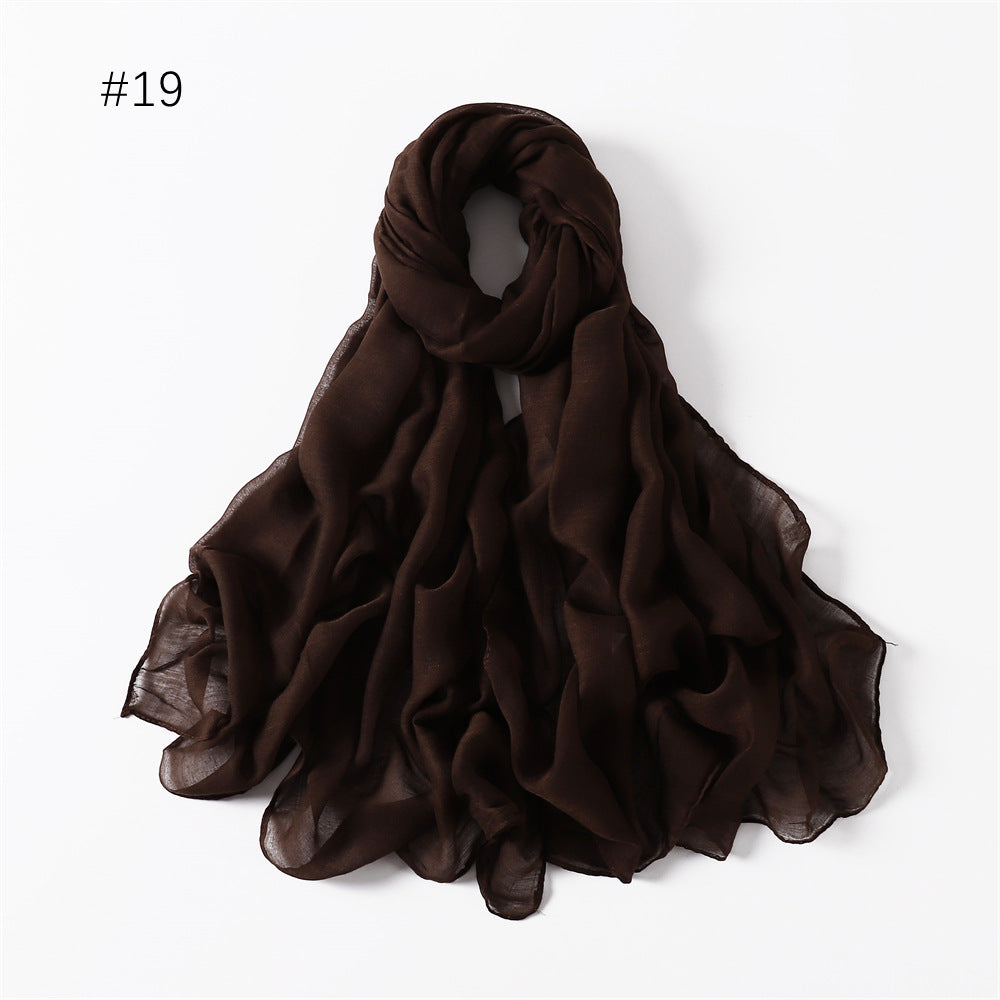 Classic Women's Pure Color Tulle Cotton And Linen Breathable Thin Scarf Silk