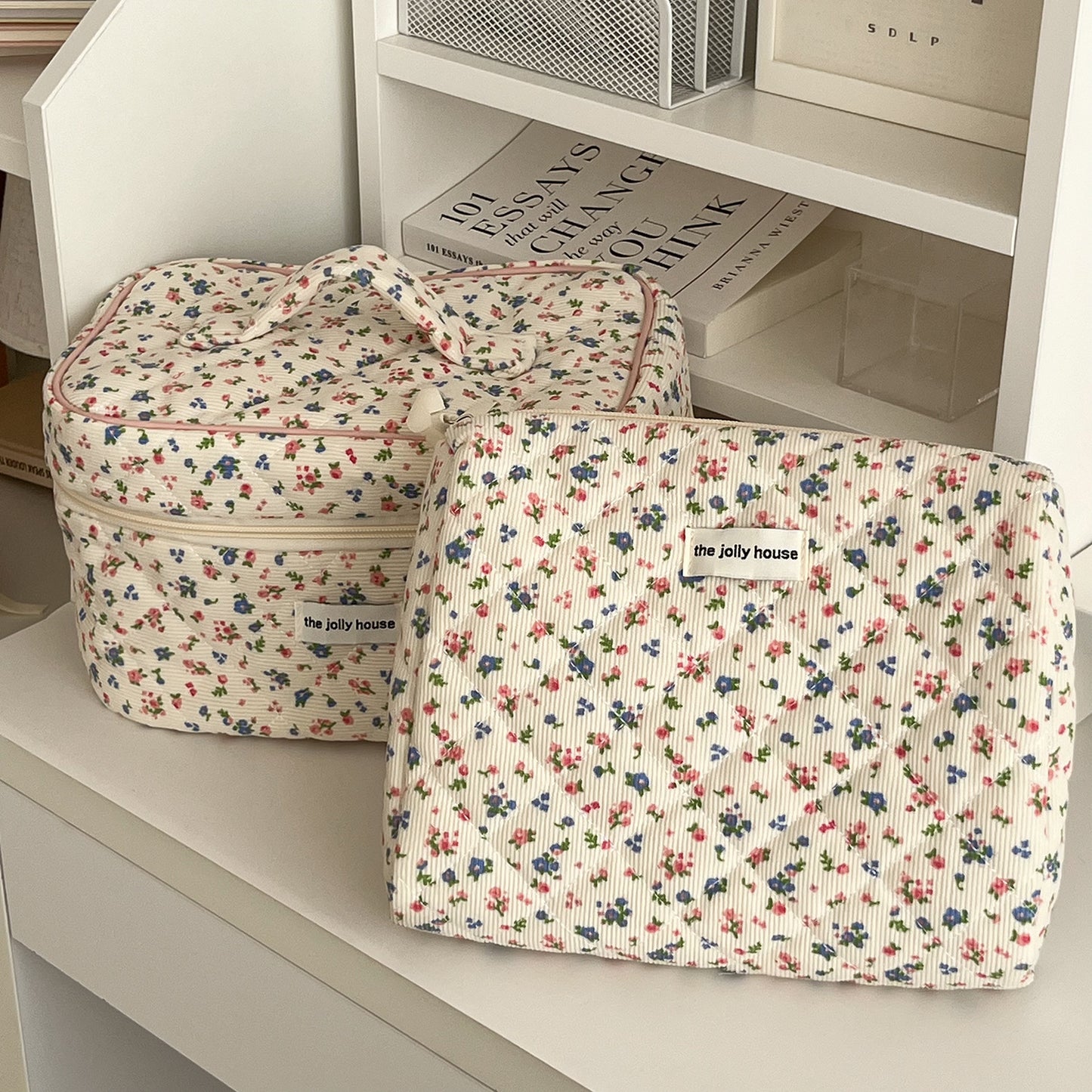 Women's Corduroy Pastoral Floral Cosmetic Bag