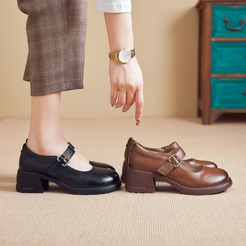 Autumn Mary Jane Leather Shoes Genuine Cowhide Retro
