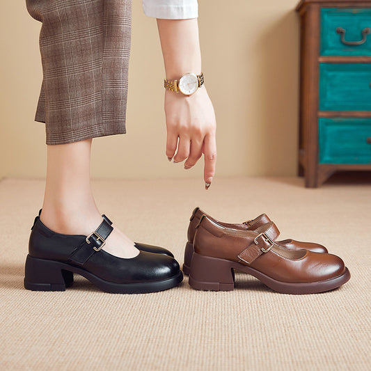 Autumn Mary Jane Leather Shoes Genuine Cowhide Retro
