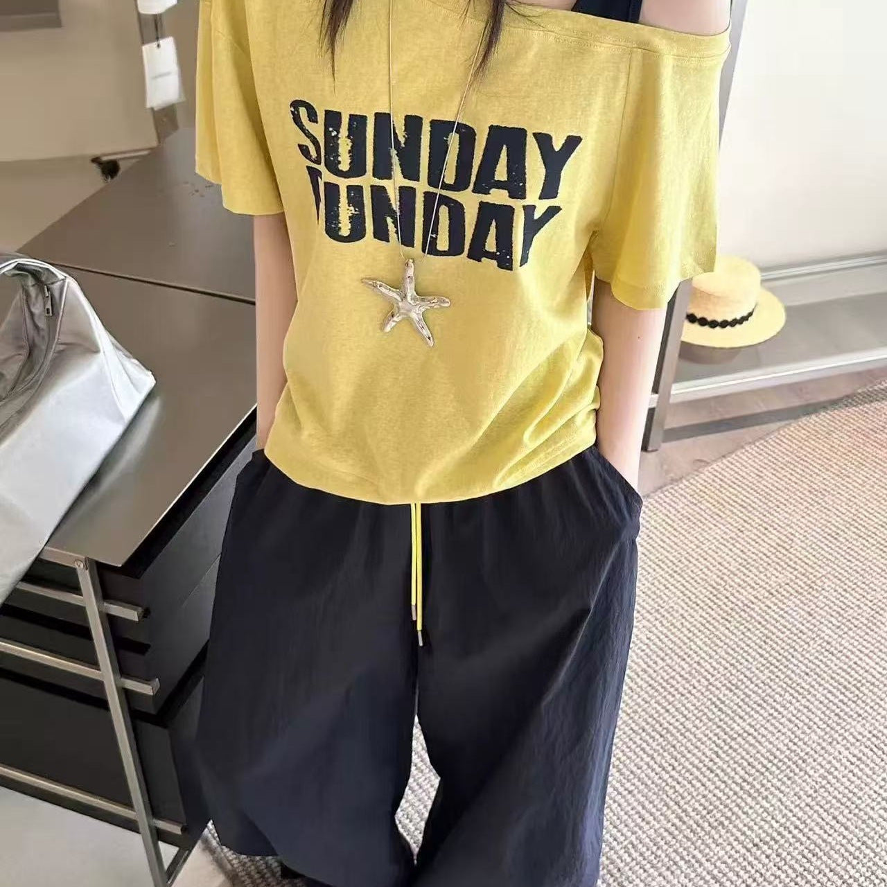 Kortærmet løs, slankende T-shirt-top