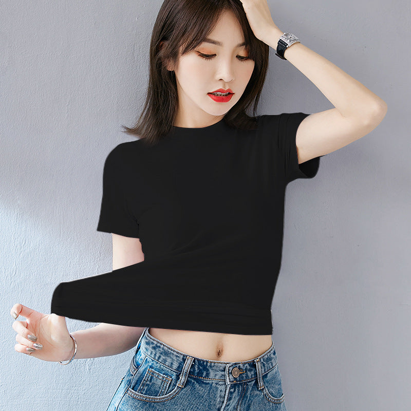 Kvinders sommer Slim Fit efterår Koreansk stil kortærmet bomuld