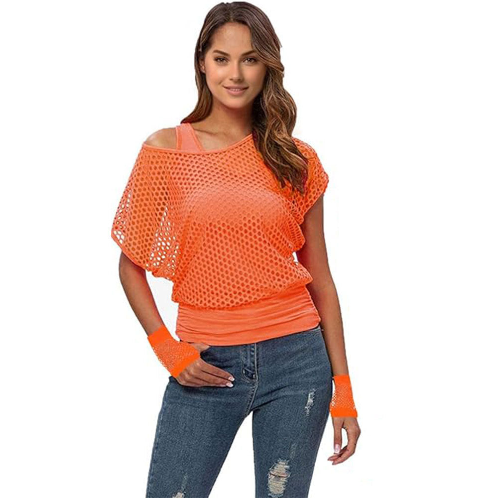 Party Ball Garment Off-the-shoulder Fishnet Short Sleeve Suit Two Pieces