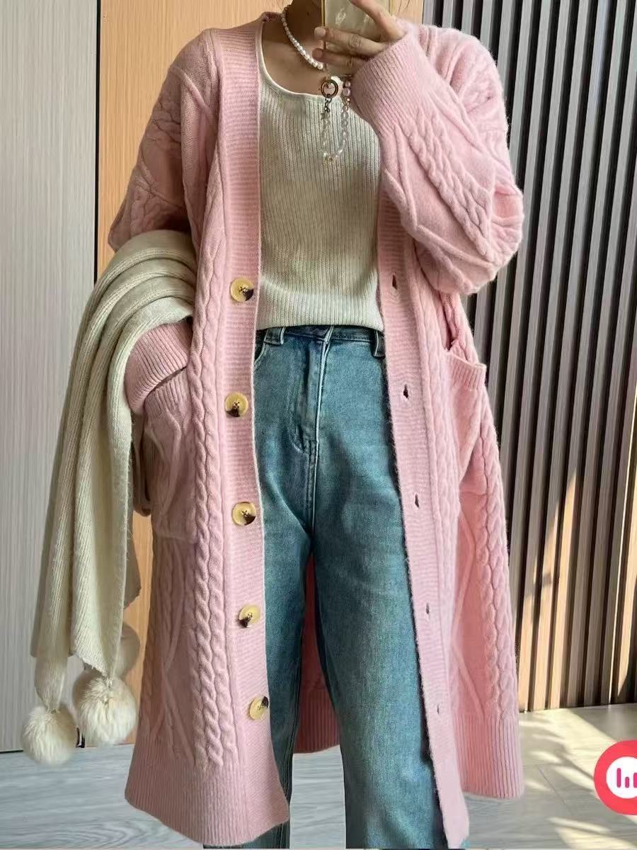 Women's Twist Knitted Cardigan Autumn And Winter Lazy Style Sweater Coat