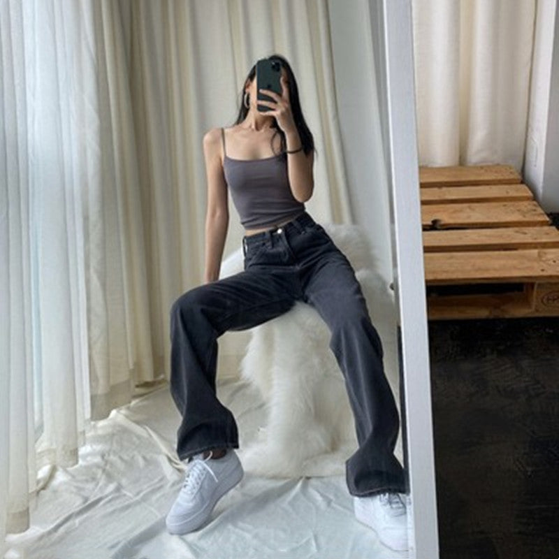 Women's High Waist Loose Slim Fit Floor Jeans