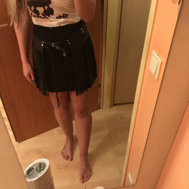 Halloween Performance Costume Adjustable Artificial Leather Belt Tassel Skirt
