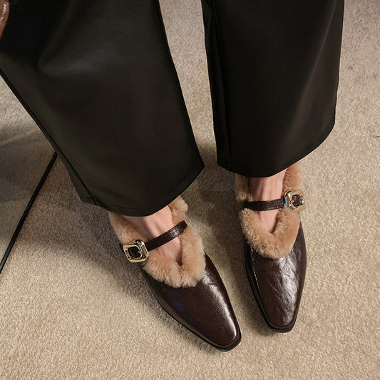 Sheepskin Ankle-strap Shoes Women
