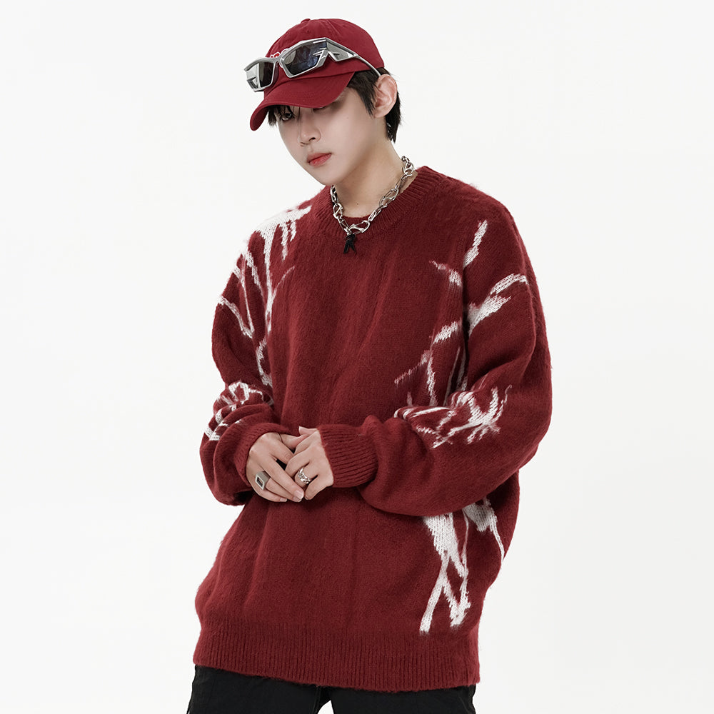 Graffiti Embroidered Crew Neck Sweater Men's Hip Hop Design Pullover Sweater