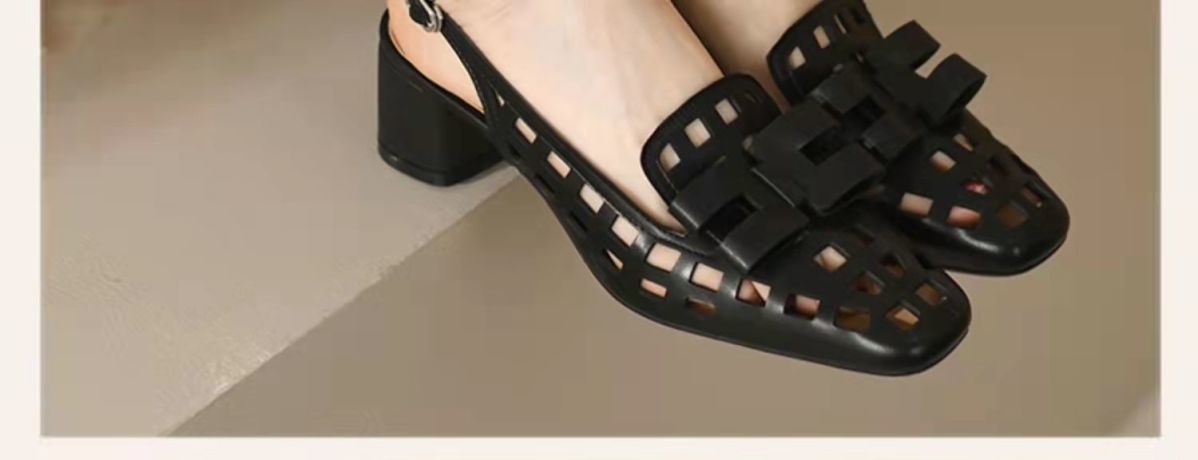 Plus Size Women's Hollow Roman Toe Block Chunky Heel Shoes
