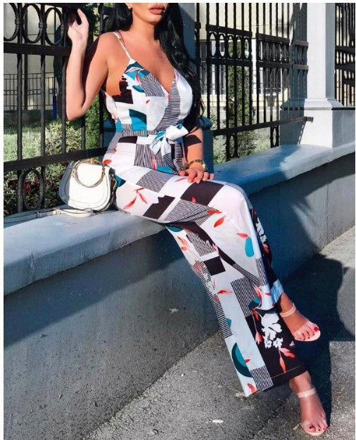 Women's Backless Deep V-Neck Sling Jumpsuit
