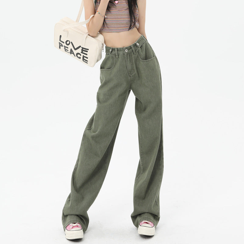 Green High Waist Wide Leg Jeans For Women Loose Drooping