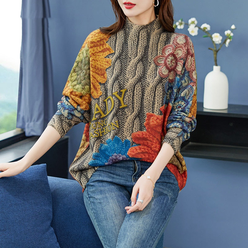 Plus-sized Fashion Personalized Printing Knitted Pullover Sweater
