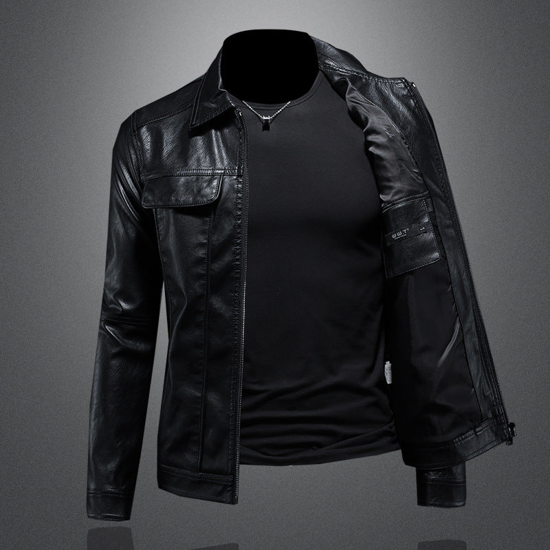 Men's Lapel Biker's Leather Jacket Slim Fit