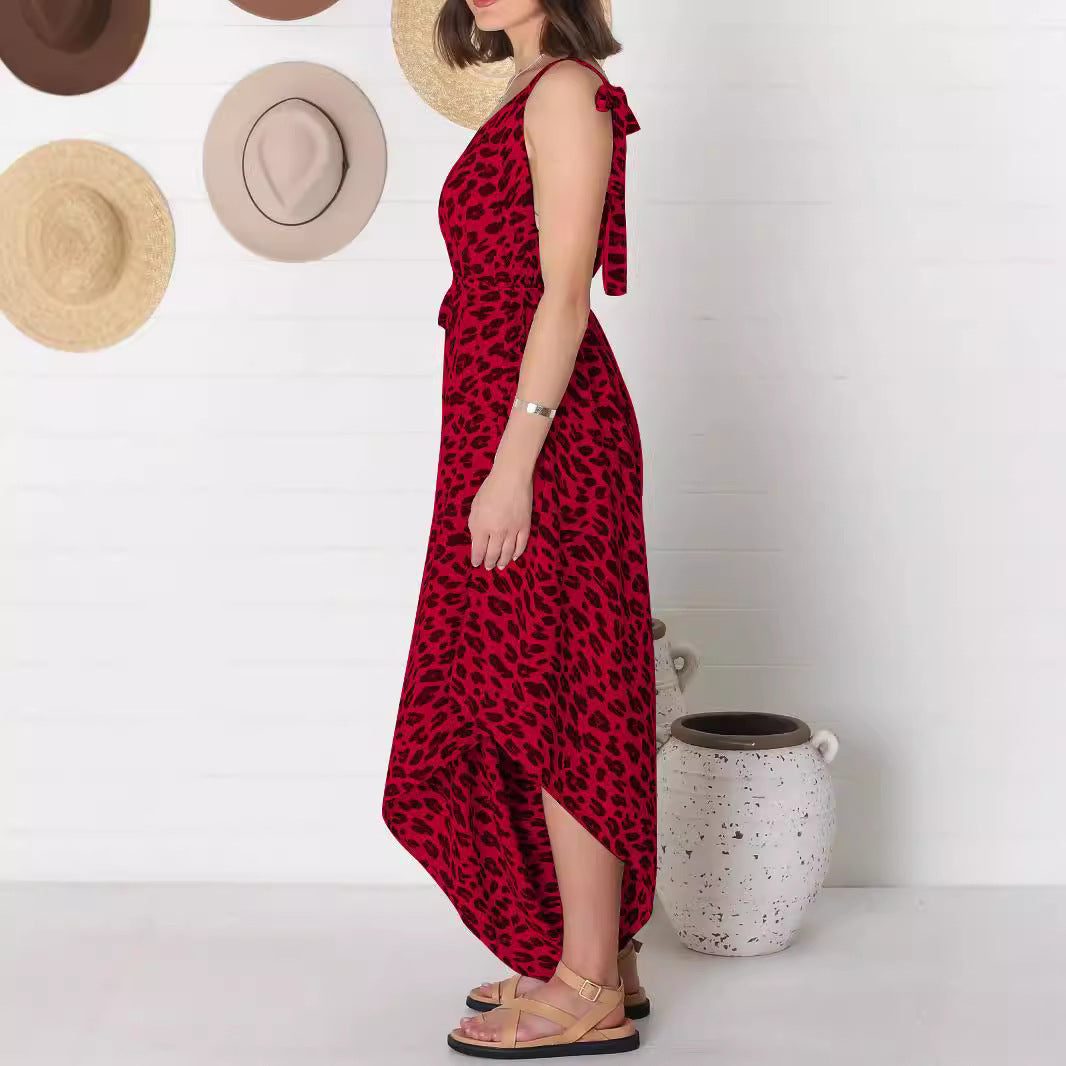 Suspender Leopard Print Wide Leg Jumpsuit