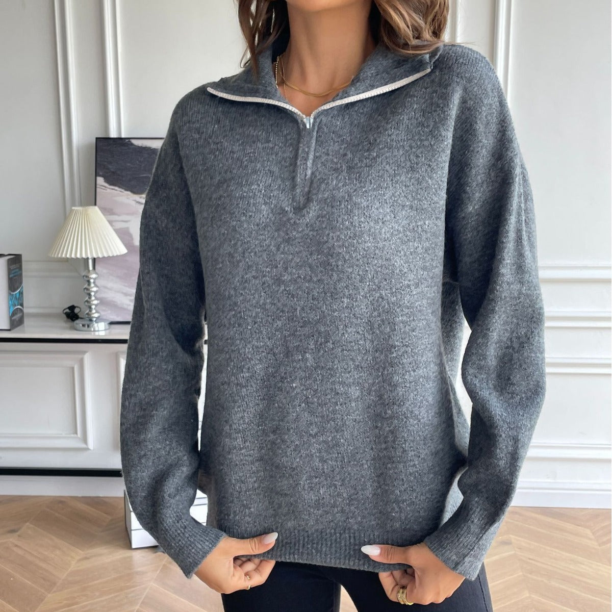 European And American Long-sleeved Knitwear Women's Tops Solid Color Casual Sweatshirt