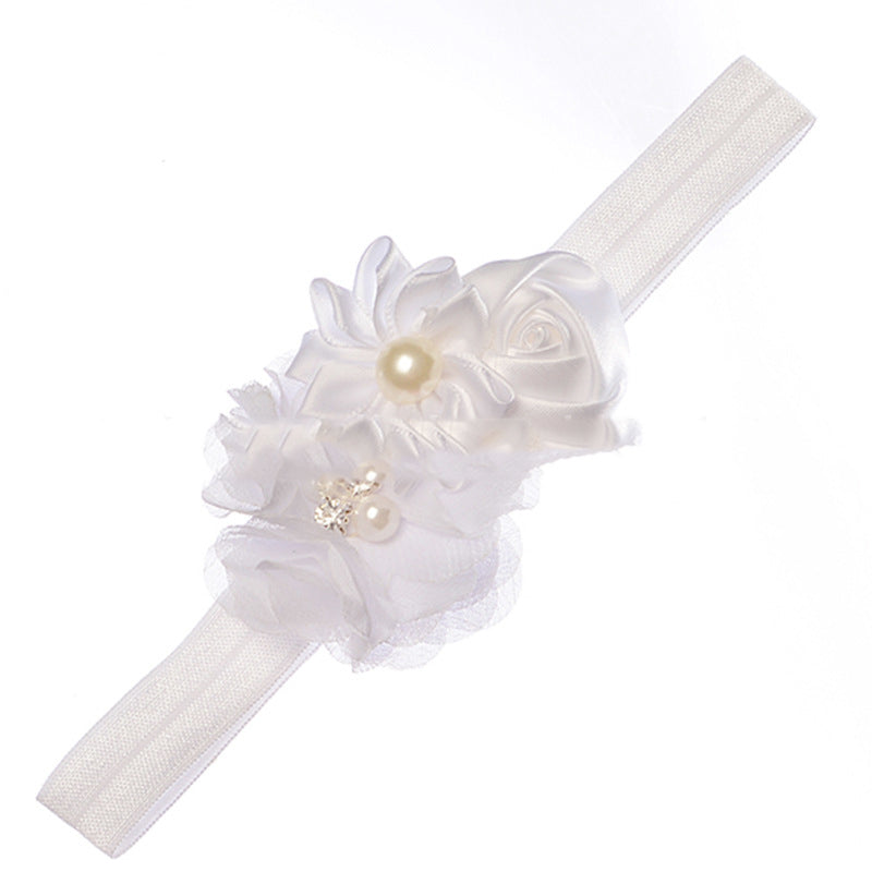 Pearl Chiffon Frayed Multi-angle Flower Combo Hair Band European And American Baby Elastic Headband